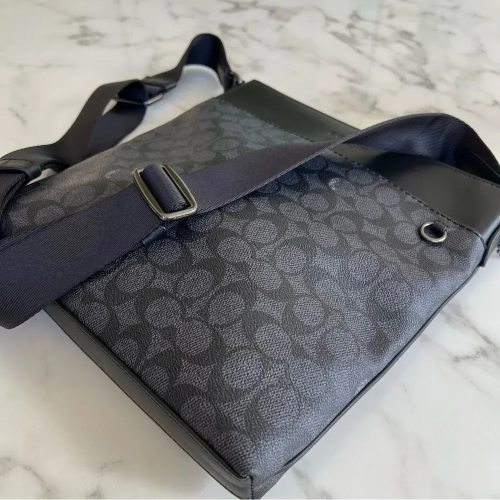 NWOT Coach Metropolitan Slim Messenger In Signature Canvas Charcoal Black 68368